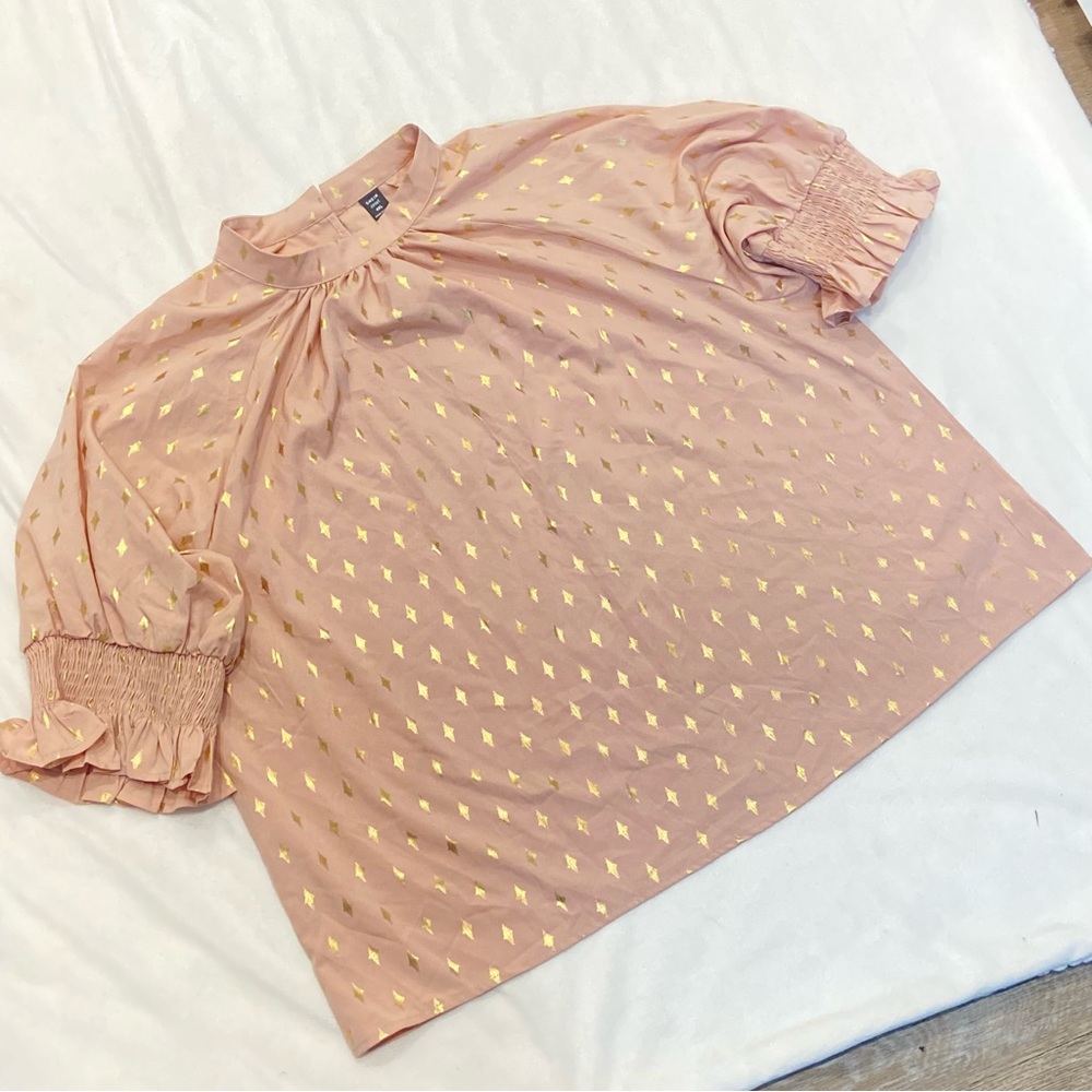 Womens SHEIN Curve Mauve Gold Diamond Blouse 4XL